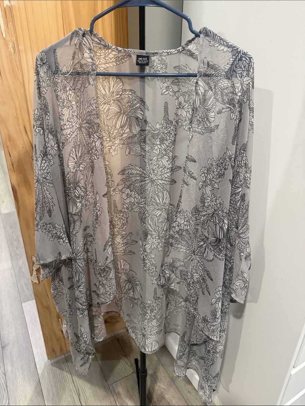 Source Unknown Gray Floral Sheer Duster Cardigan